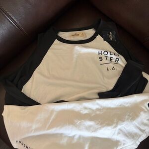 Hollister Black & White Logo Raglan Tee